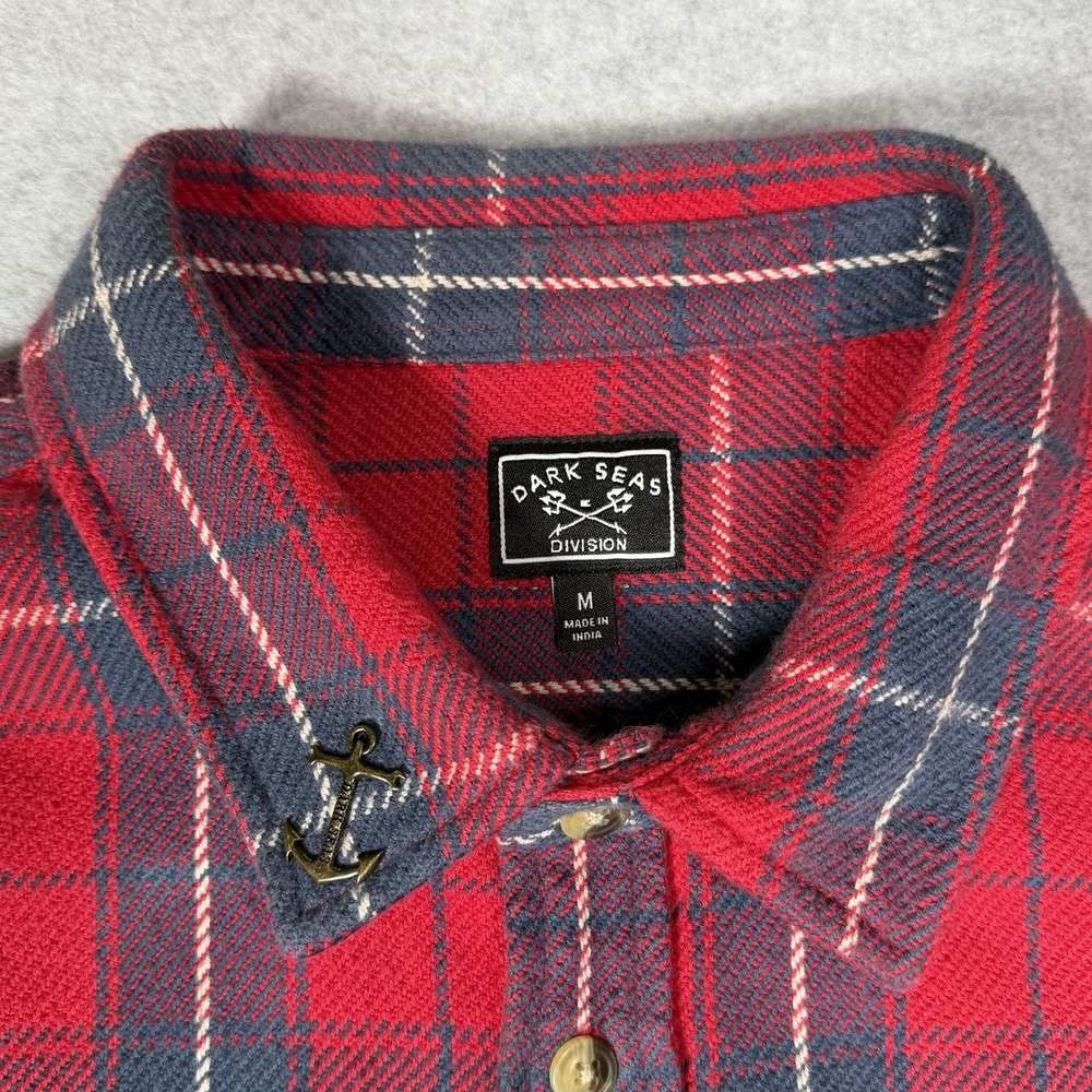 Dark Seas Division Anchor Pin Heavy Flannel Button Front Shirt Mens Medium Plaid - Picture 3 of 9